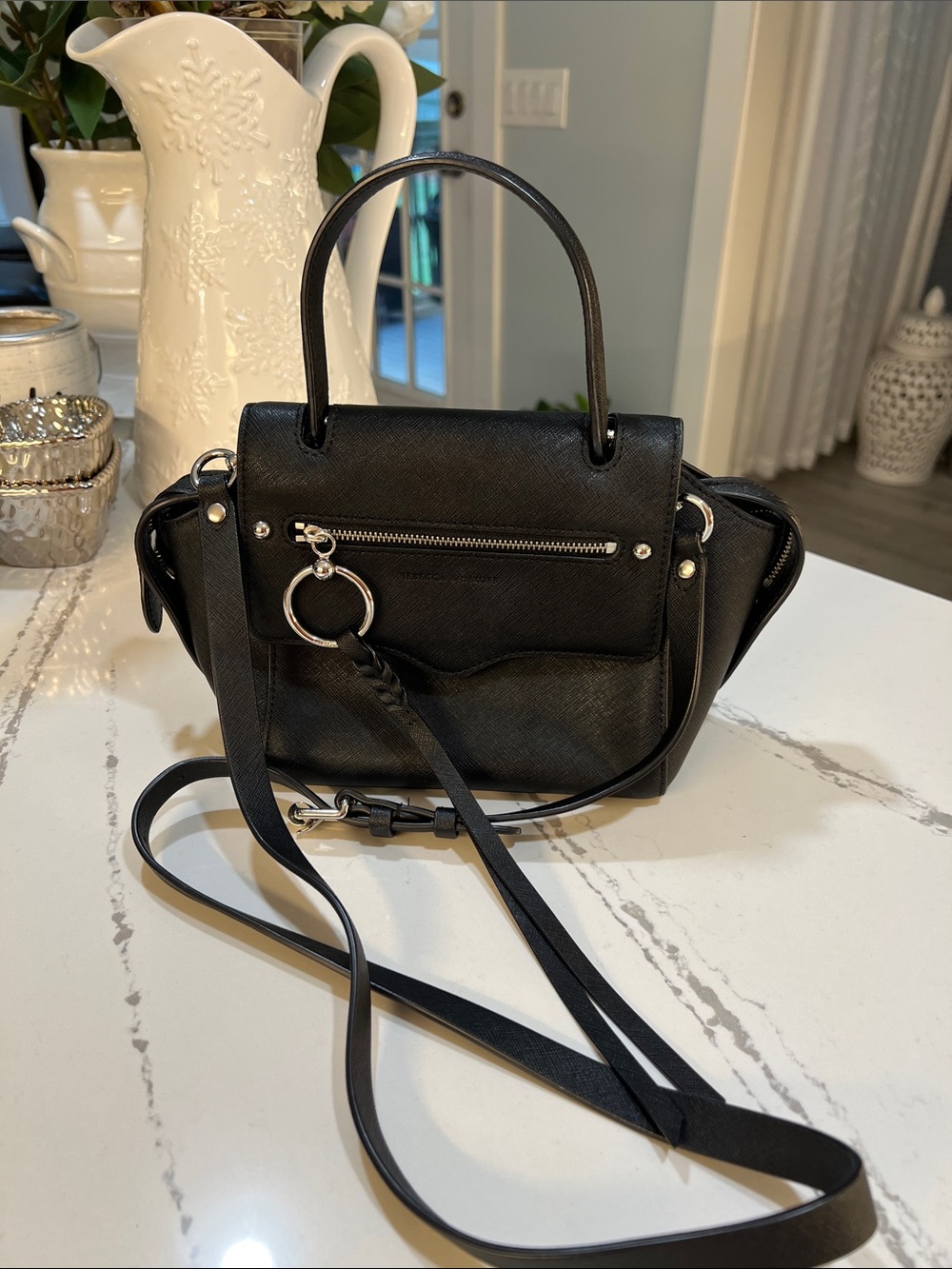 Rebecca Minkoff Gabby Black Leather Satchel with Silver Hardware